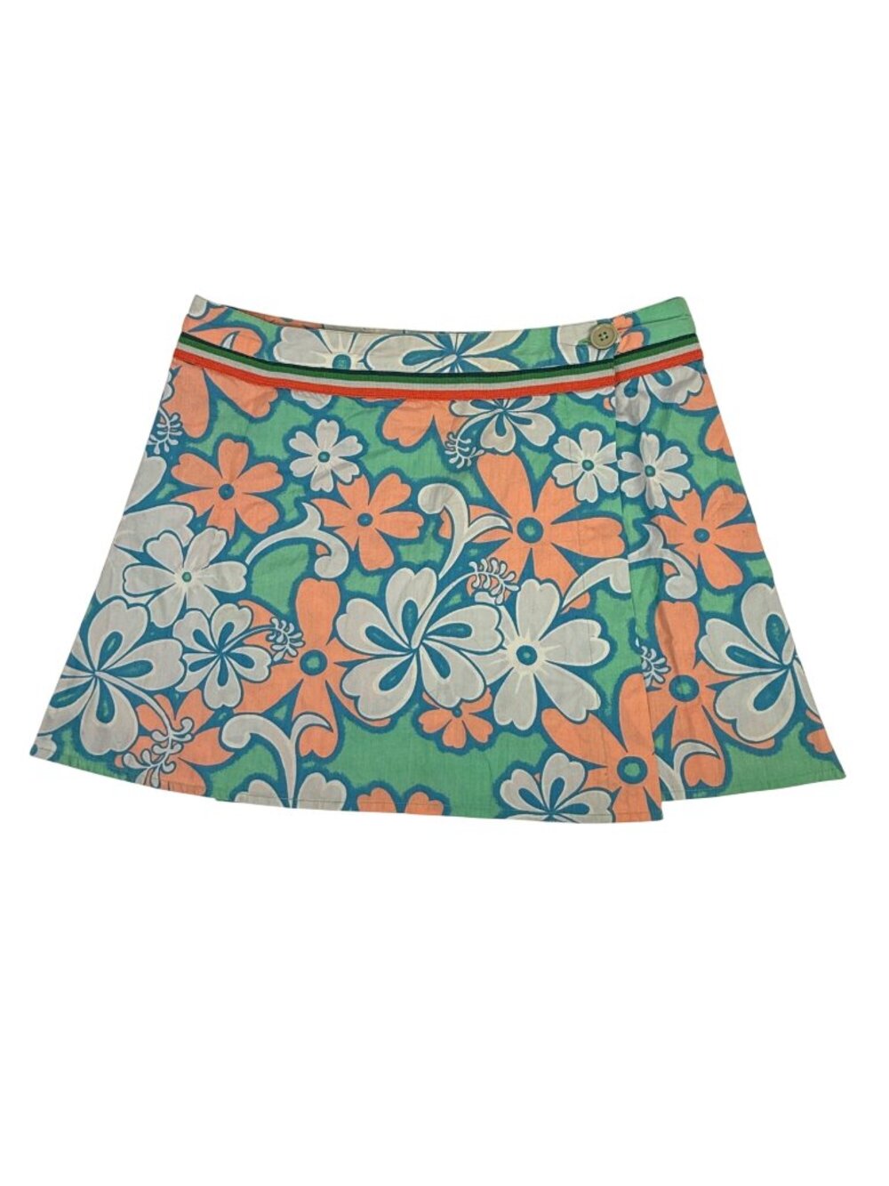 Urban Outfitters Lux Tropical Print Wrap Skirt Blue & Peach Size 6